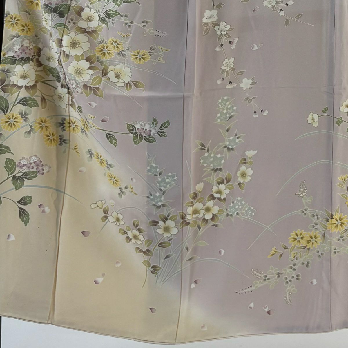 訪問服 身長152.5cm 袖長64.5cm M 雙層 草花紋紋 垂枝櫻 金彩裝飾 染分 薄粉紅 純蠶絲 秀品級