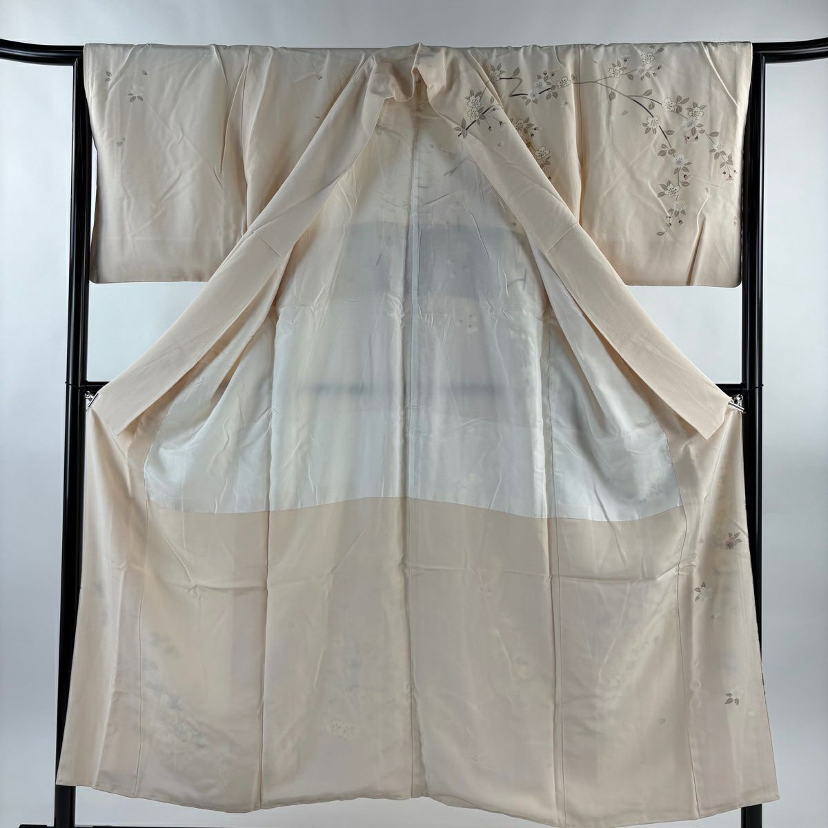 訪問服 身長152.5cm 袖長64.5cm M 雙層 草花紋紋 垂枝櫻 金彩裝飾 染分 薄粉紅 純蠶絲 秀品級