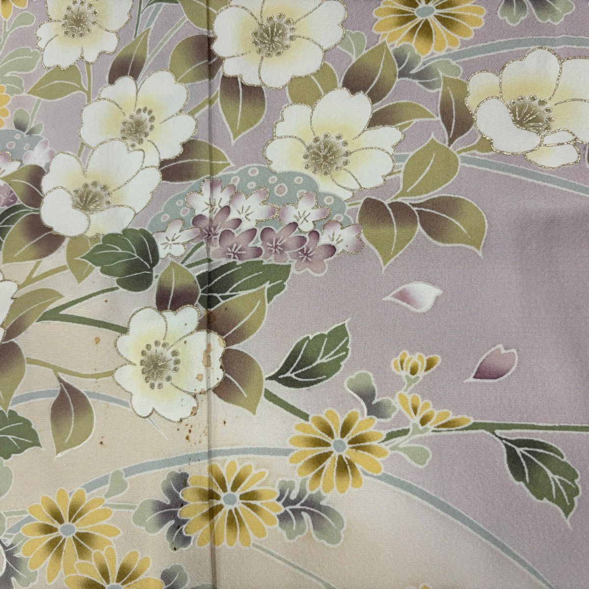 訪問服 身長152.5cm 袖長64.5cm M 雙層 草花紋紋 垂枝櫻 金彩裝飾 染分 薄粉紅 純蠶絲 秀品級