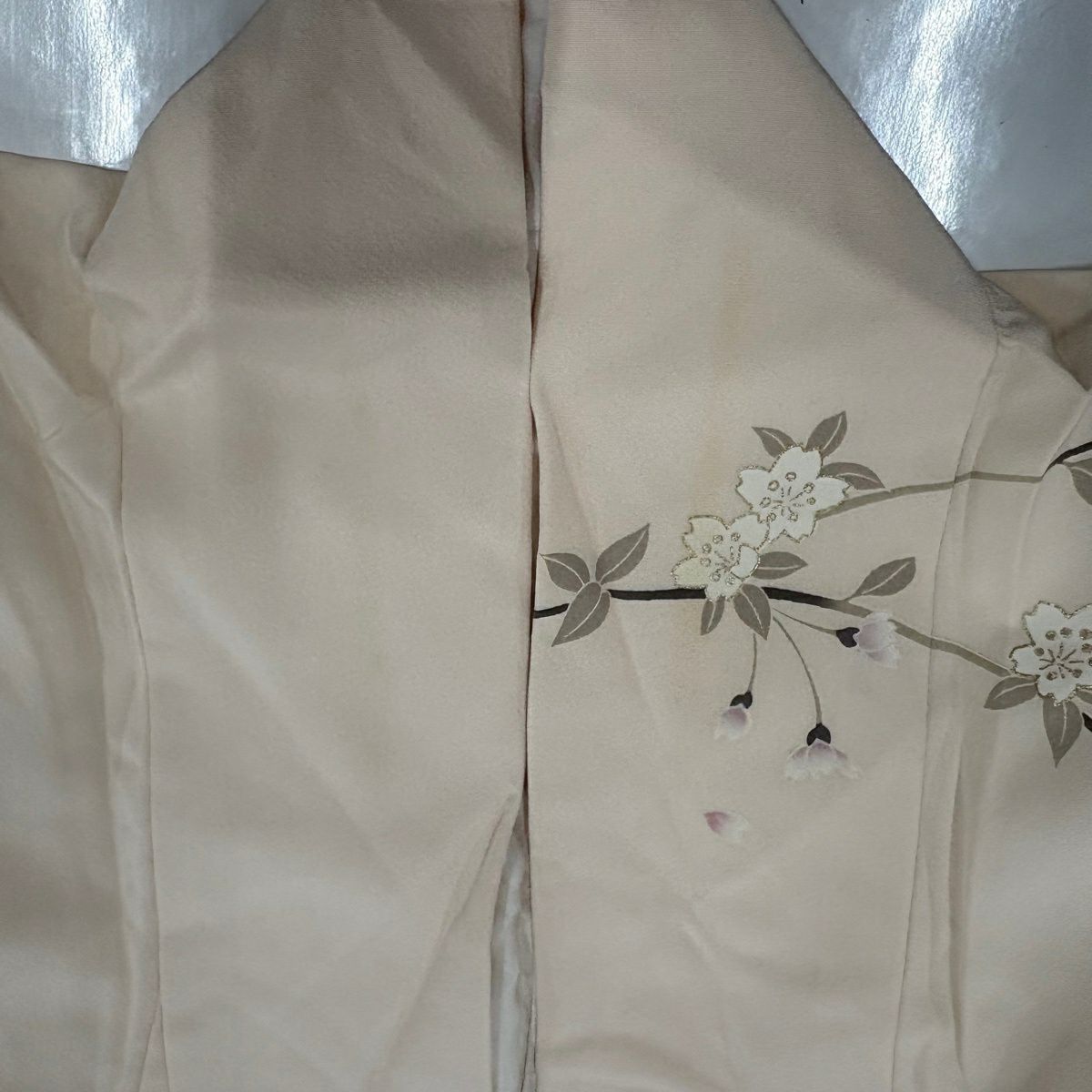 訪問服 身長152.5cm 袖長64.5cm M 雙層 草花紋紋 垂枝櫻 金彩裝飾 染分 薄粉紅 純蠶絲 秀品級