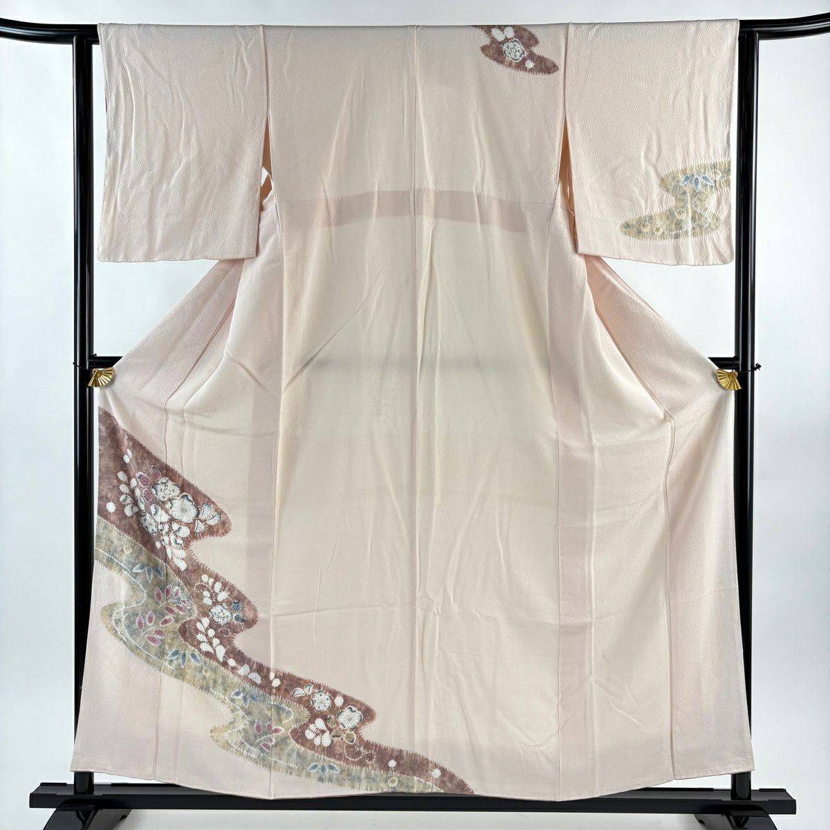 付下 身長158cm 袖長62cm S 雙層 辻花染圖案 流水 絞染 淺粉色 純蠶絲 優品級