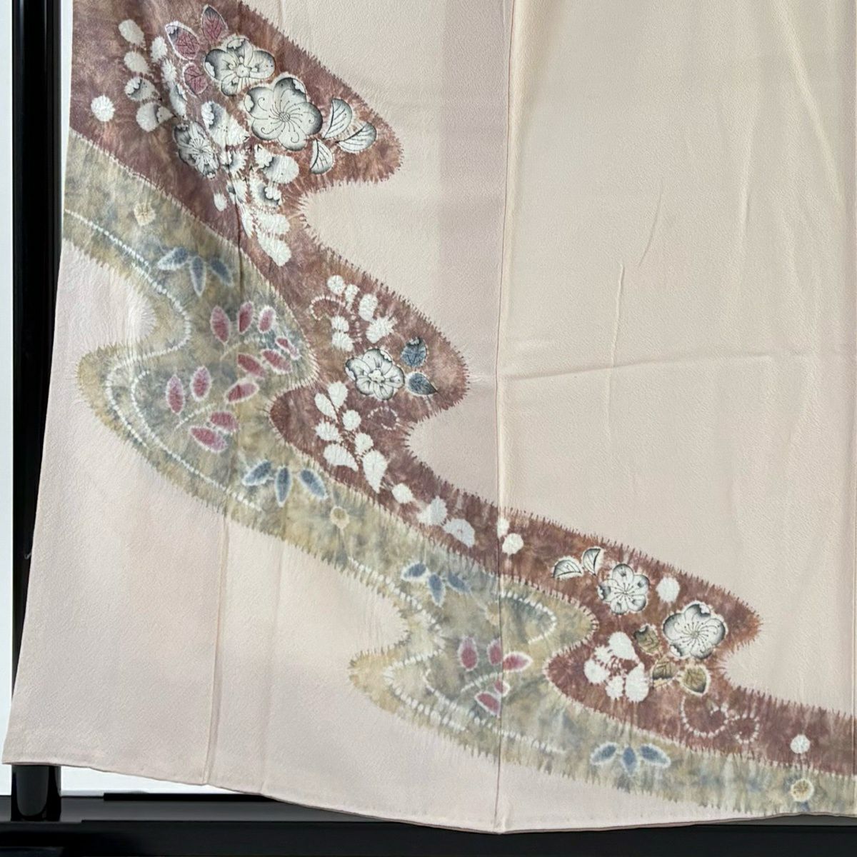 付下 身長158cm 袖長62cm S 雙層 辻花染圖案 流水 絞染 淺粉色 純蠶絲 優品級