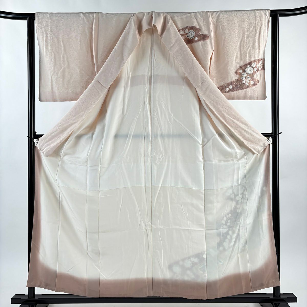 付下 身長158cm 袖長62cm S 雙層 辻花染圖案 流水 絞染 淺粉色 純蠶絲 優品級
