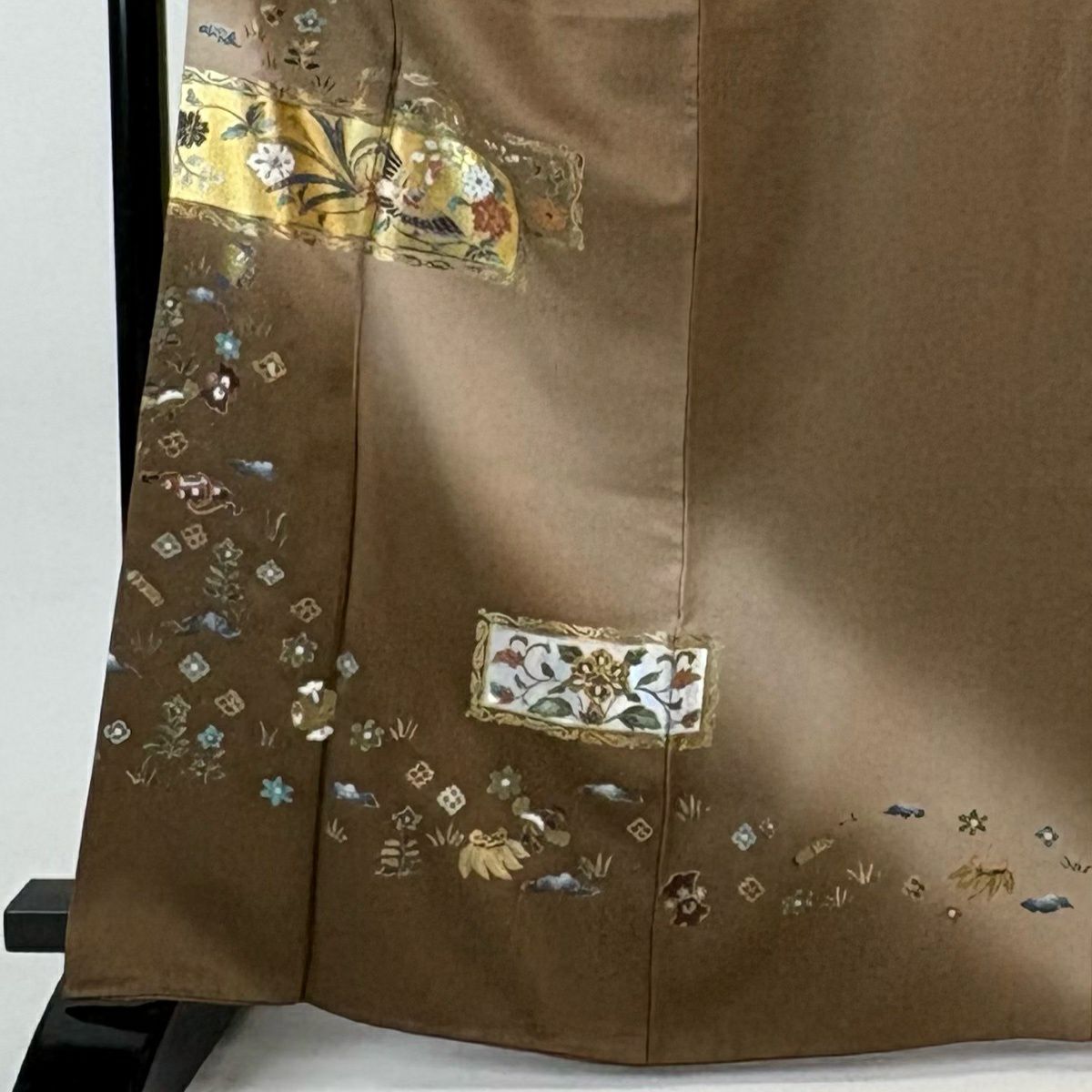 【美品】 付下 身長164.5cm 袖長64cm M 雙層 鳳凰 寶物滿載 金銀彩 漸層 茶 純蠶絲 優品級