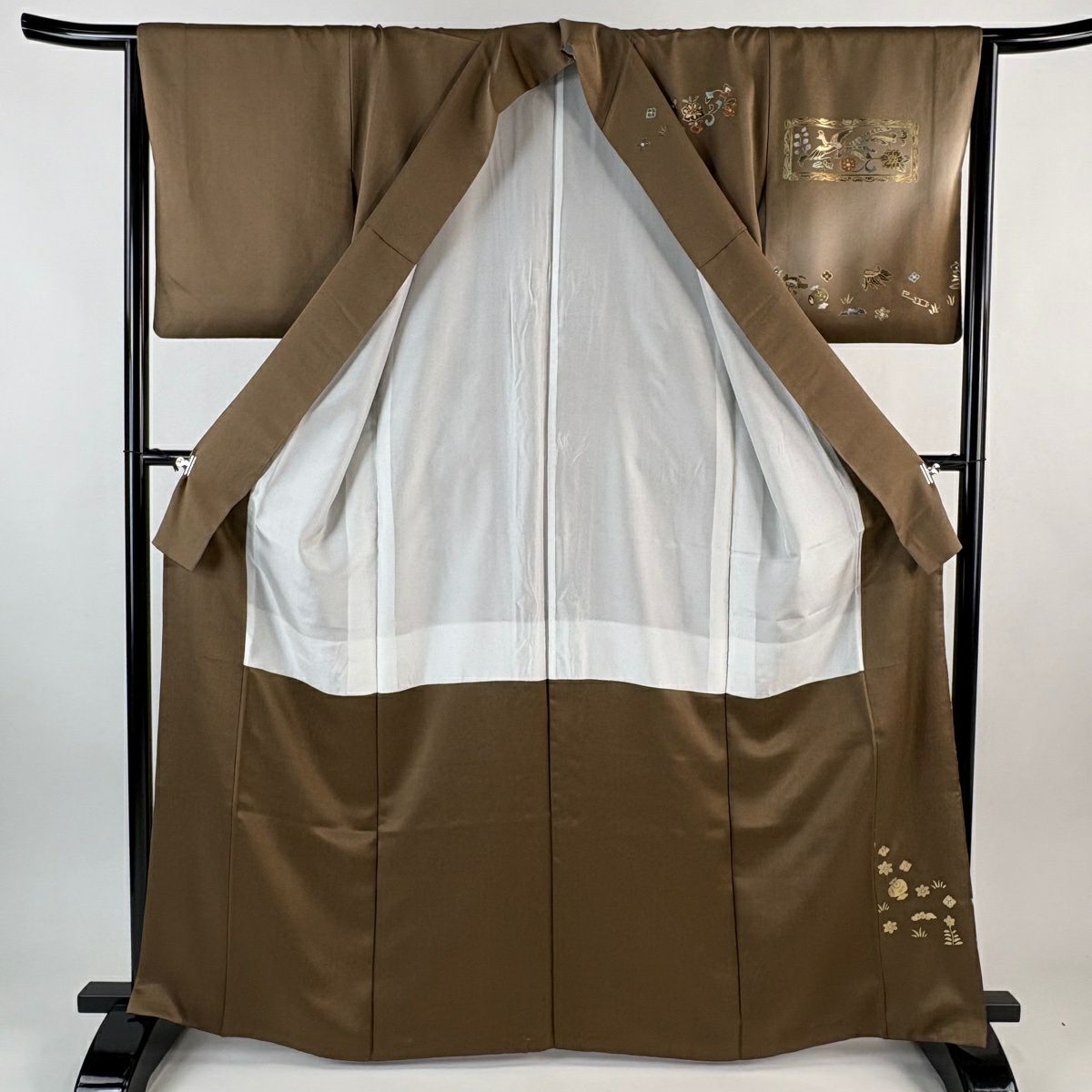 【美品】 付下 身長164.5cm 袖長64cm M 雙層 鳳凰 寶物滿載 金銀彩 漸層 茶 純蠶絲 優品級