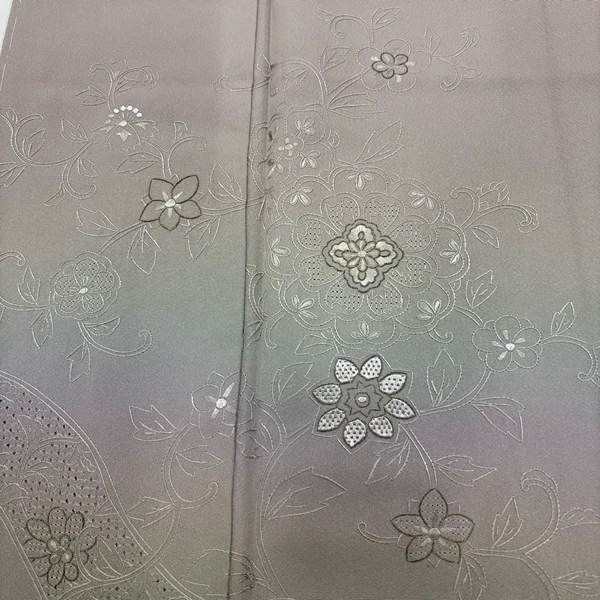 付下 身長159cm 袖長63.5cm S 雙層 花唐草紋 華紋 刺繡 金線 灰紫 純蠶絲 秀品級 一個紋