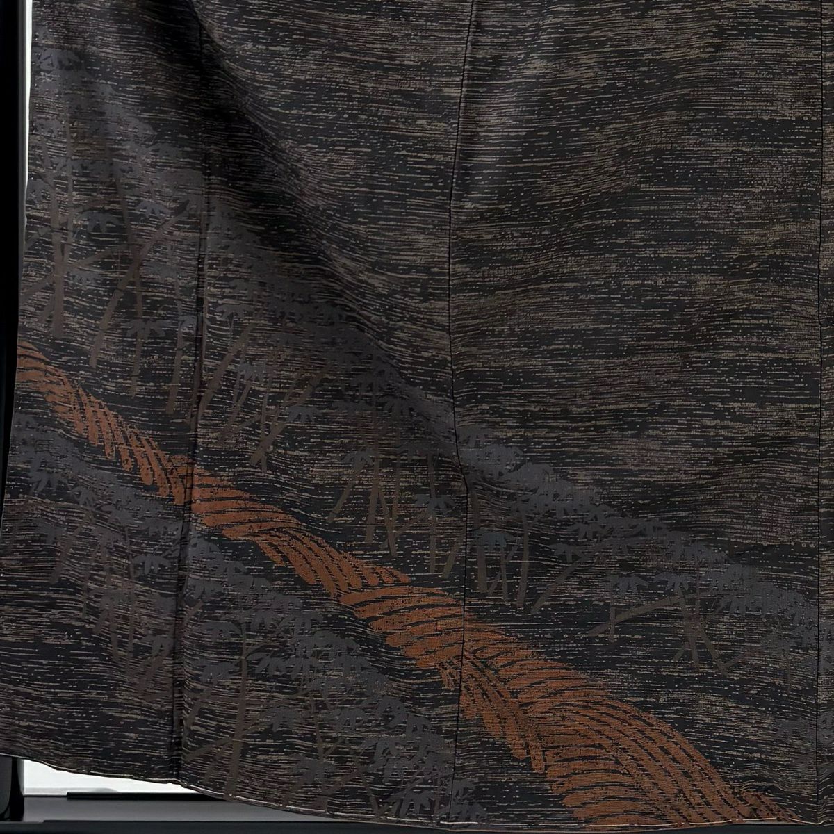 【美品】 付下 身長158cm 袖長64cm M 雙層 大島紬織織 泥染 證書附帶 竹子 焦茶 純蠶絲 優品級