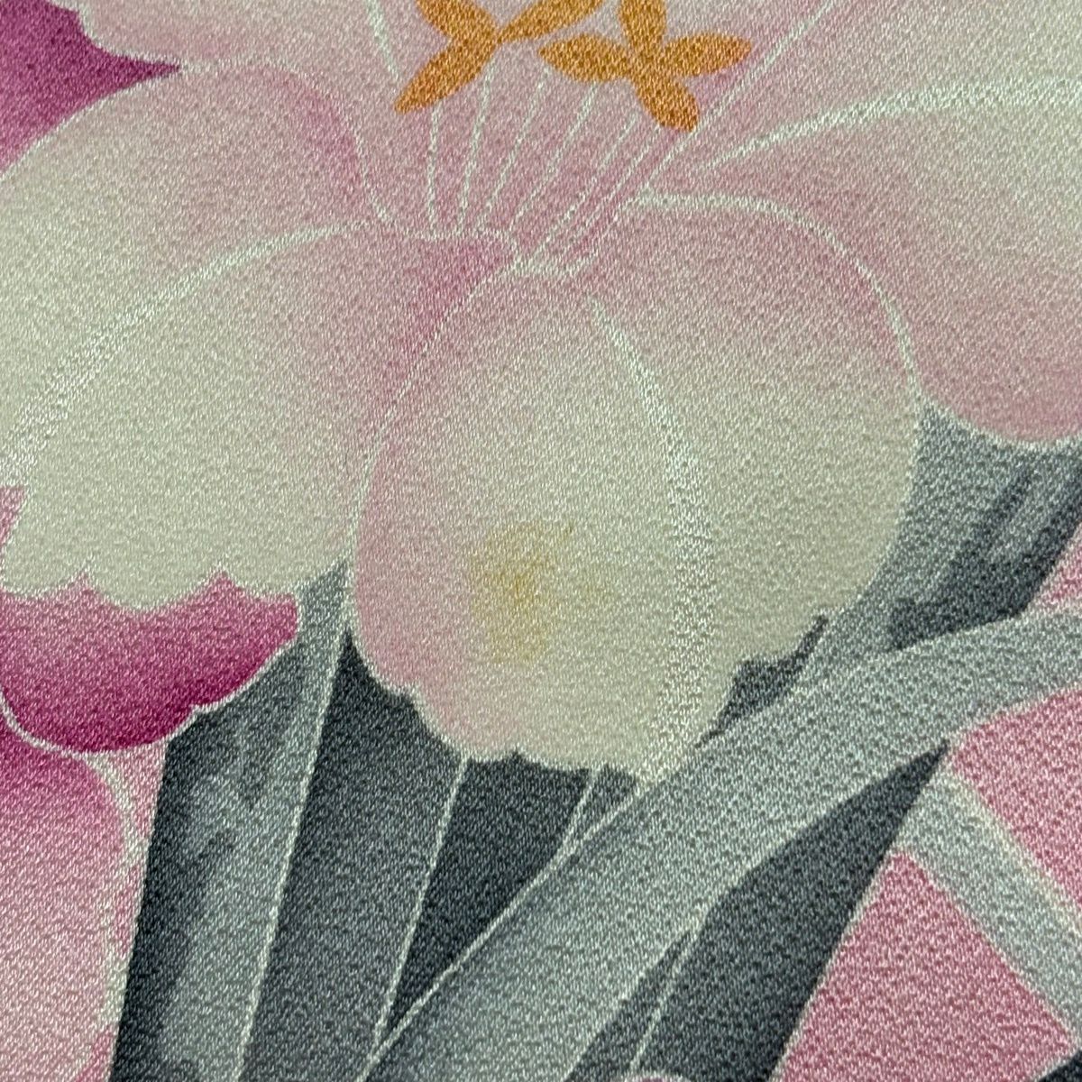 【美品】振袖禮服 身長161cm 袖長67.5cm L 雙層 草花紋紋 斜紋 漸層 紫 純蠶絲 優品級