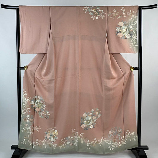 訪問服 身長162cm 袖長63.5cm S 雙層 花丸紋 鳳凰 金銀彩 金絲 淺粉色 純蠶絲 優品級