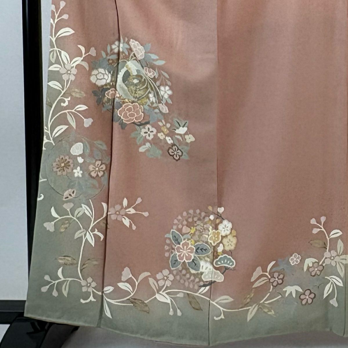 訪問服 身長162cm 袖長63.5cm S 雙層 花丸紋 鳳凰 金銀彩 金絲 淺粉色 純蠶絲 優品級