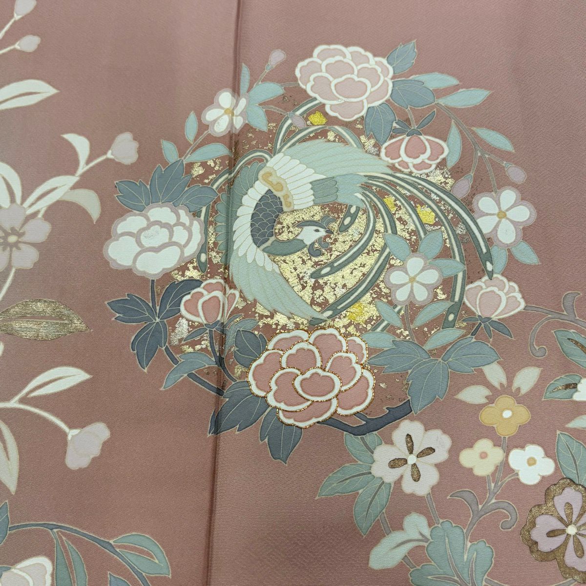 訪問服 身長162cm 袖長63.5cm S 雙層 花丸紋 鳳凰 金銀彩 金絲 淺粉色 純蠶絲 優品級