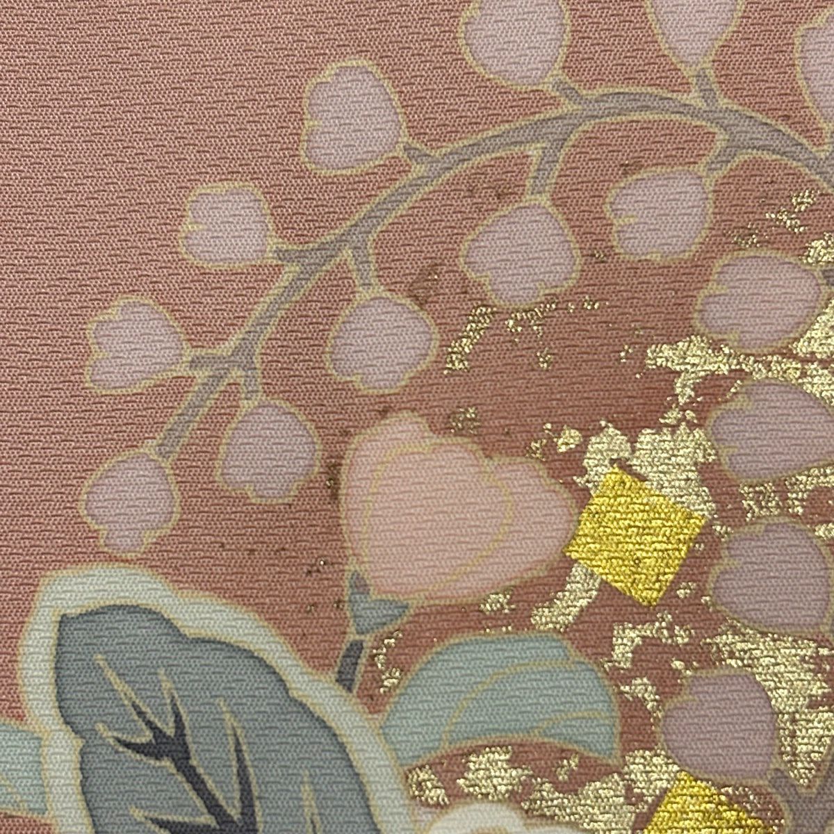 訪問服 身長162cm 袖長63.5cm S 雙層 花丸紋 鳳凰 金銀彩 金絲 淺粉色 純蠶絲 優品級
