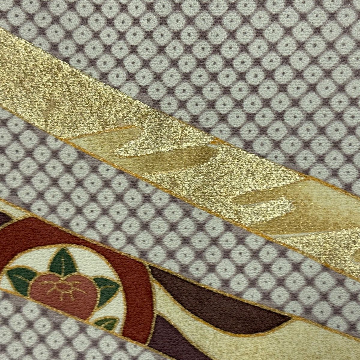 訪問服 身長164.5cm 袖長65.5cm M 雙層 蔓帶 草花紋紋 金絲 金銀彩 灰茶 純蠶絲 秀品級