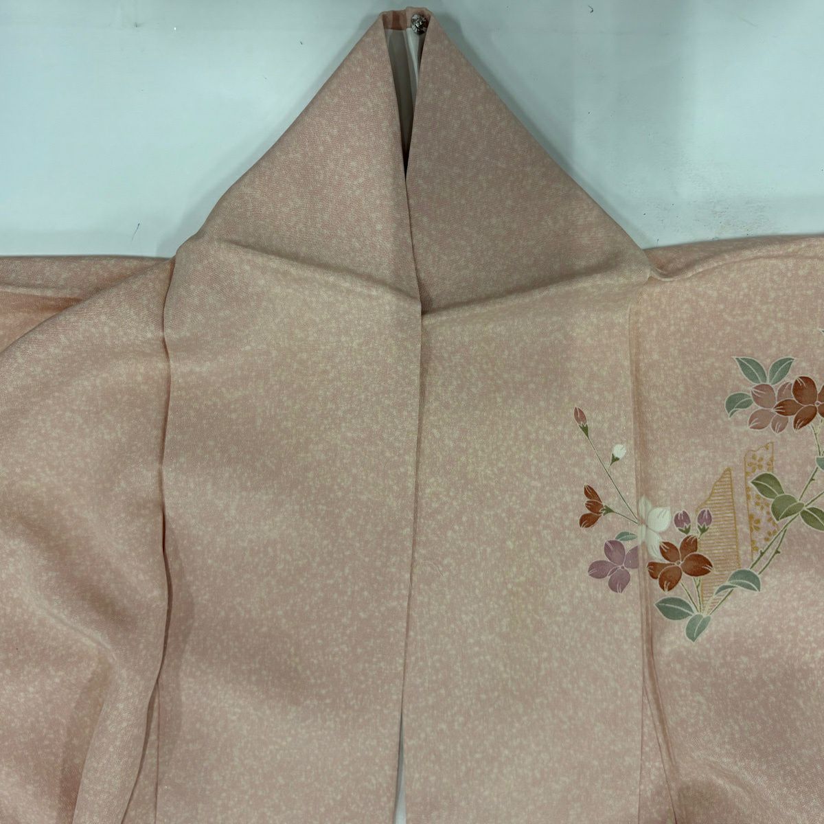 【美品】訪問服 身長157cm 袖長65cm M 雙層 雪輪 秋草 金彩裝飾 漸層 粉色 純蠶絲 優品級
