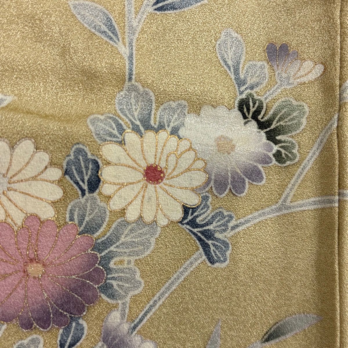 訪問服 身長159.5cm 袖長63.5cm S 雙層 牡丹 菊花 金銀彩 漸層 米色 純蠶絲 優品級