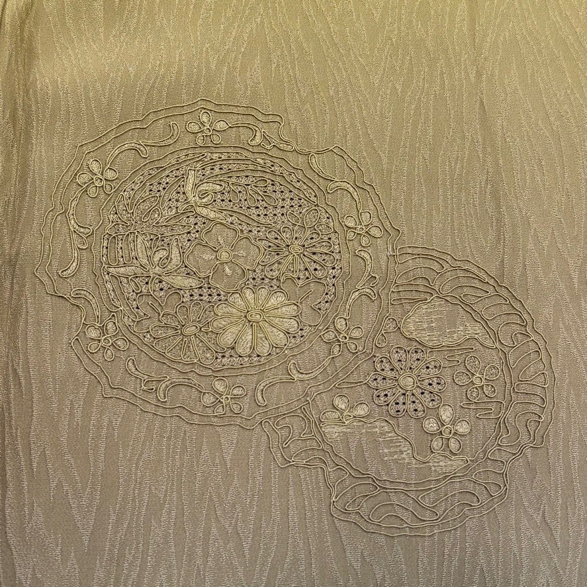 【美品】 付下 身長155cm 袖長62.5cm S 雙層 鏡裏文 地紋 刺繡 漸層 抹茶 純蠶絲 秀品級