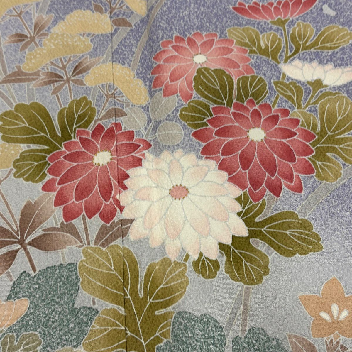 訪問服 身長164.5cm 袖長69cm L 雙層 山科春宣 落款 秋草 輪廓 漸層 青灰 純蠶絲 秀品級 一つ紋