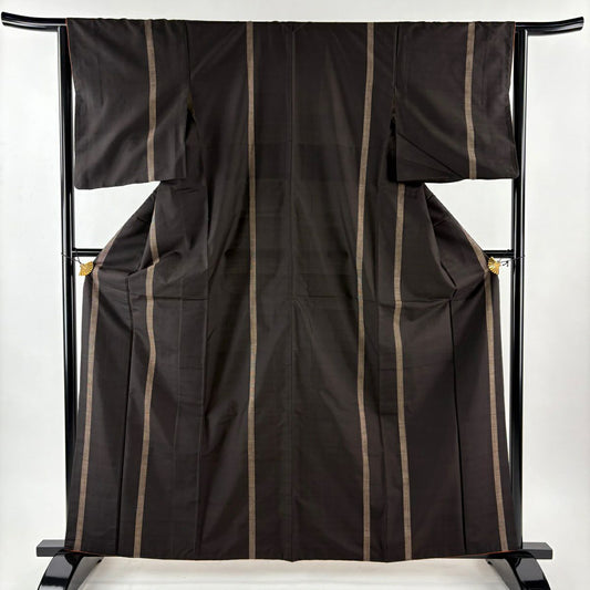紬織 身長161.5cm 袖長63cm S 雙層 縞紋 絣紋 墨 黑 純蠶絲 秀品級