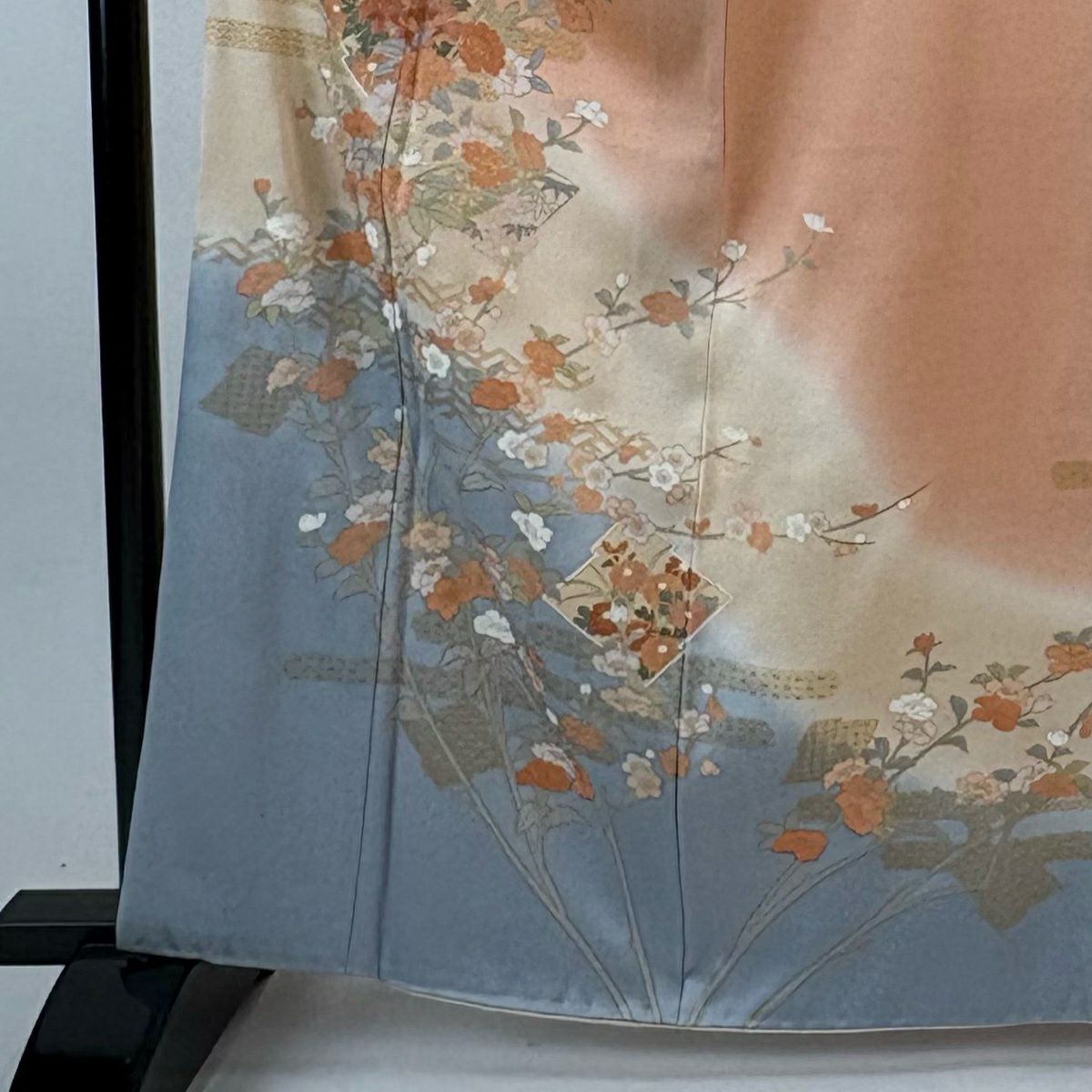 【美品】訪問服 身長163.5cm 袖長66cm M 雙層 牡丹 枝梅花 金銀彩 漸層 鮭粉色 純蠶絲 優品級