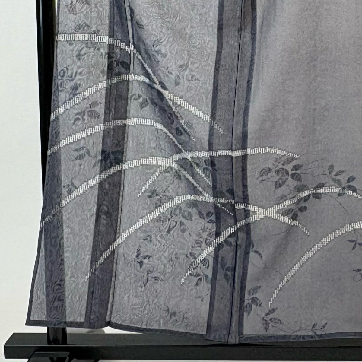 【美品】 付下 身長156.5cm 袖長64.5cm M 紗雙層 枝花草花紋紋 深藍 純蠶絲 秀品級
