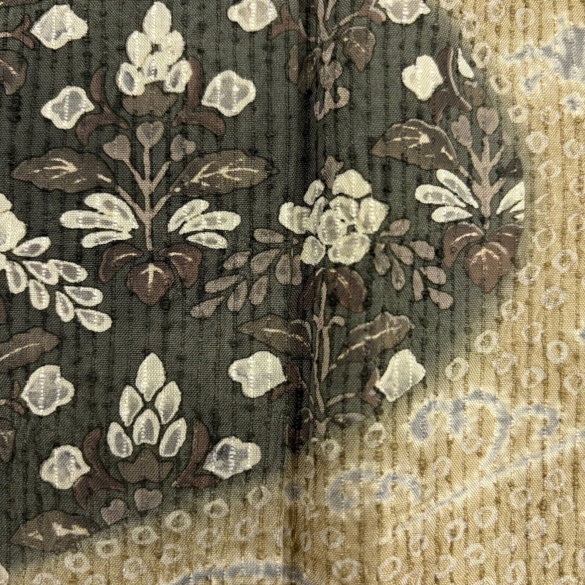 訪問服 身長162.5cm 袖長64cm M 雙層 草花紋紋 波 浅米色 純蠶絲 秀品級