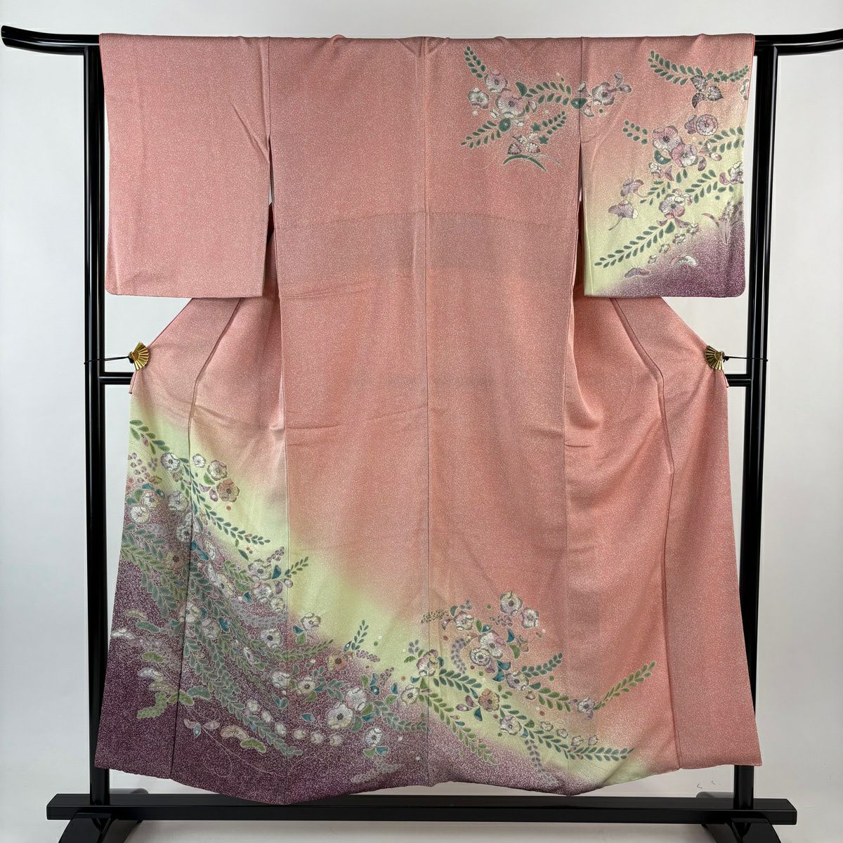 訪問服 身長154cm 袖長63.5cm S 雙層 辻花染 金彩裝飾 染分 粉紅 純蠶絲 秀品級