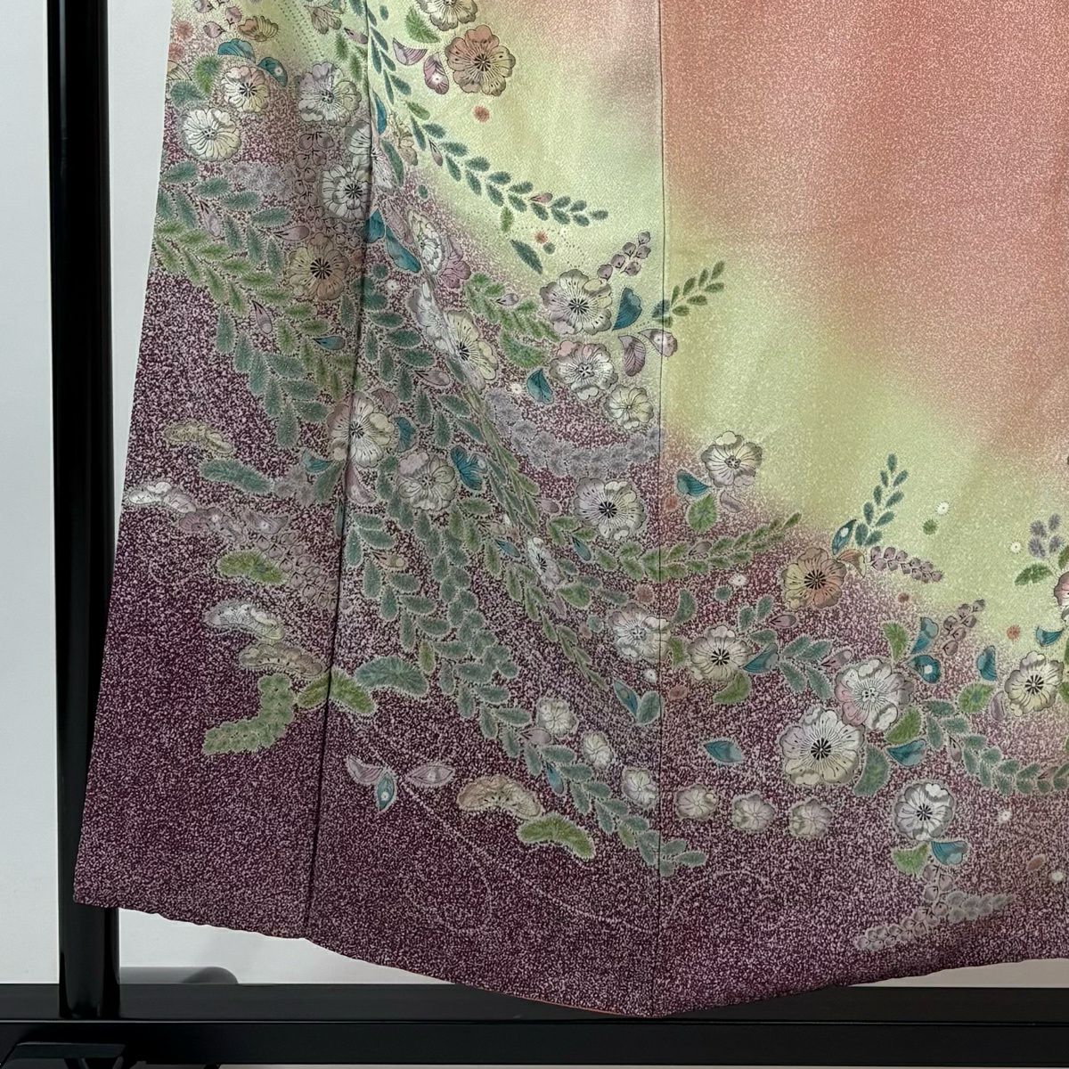 訪問服 身長154cm 袖長63.5cm S 雙層 辻花染 金彩裝飾 染分 粉紅 純蠶絲 秀品級