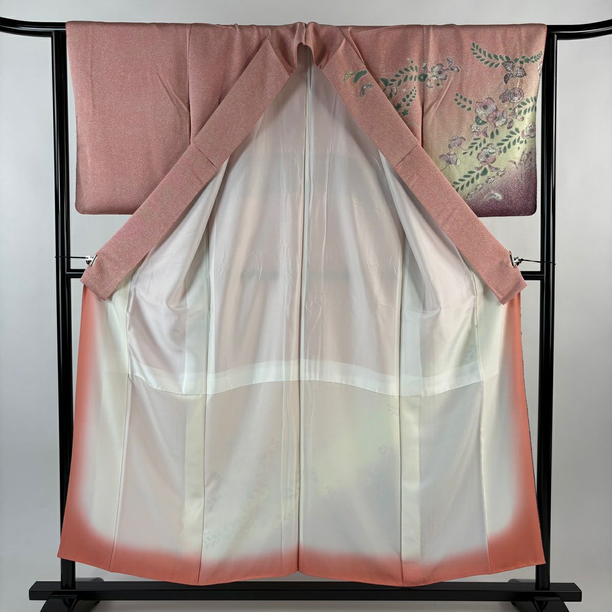 訪問服 身長154cm 袖長63.5cm S 雙層 辻花染 金彩裝飾 染分 粉紅 純蠶絲 秀品級