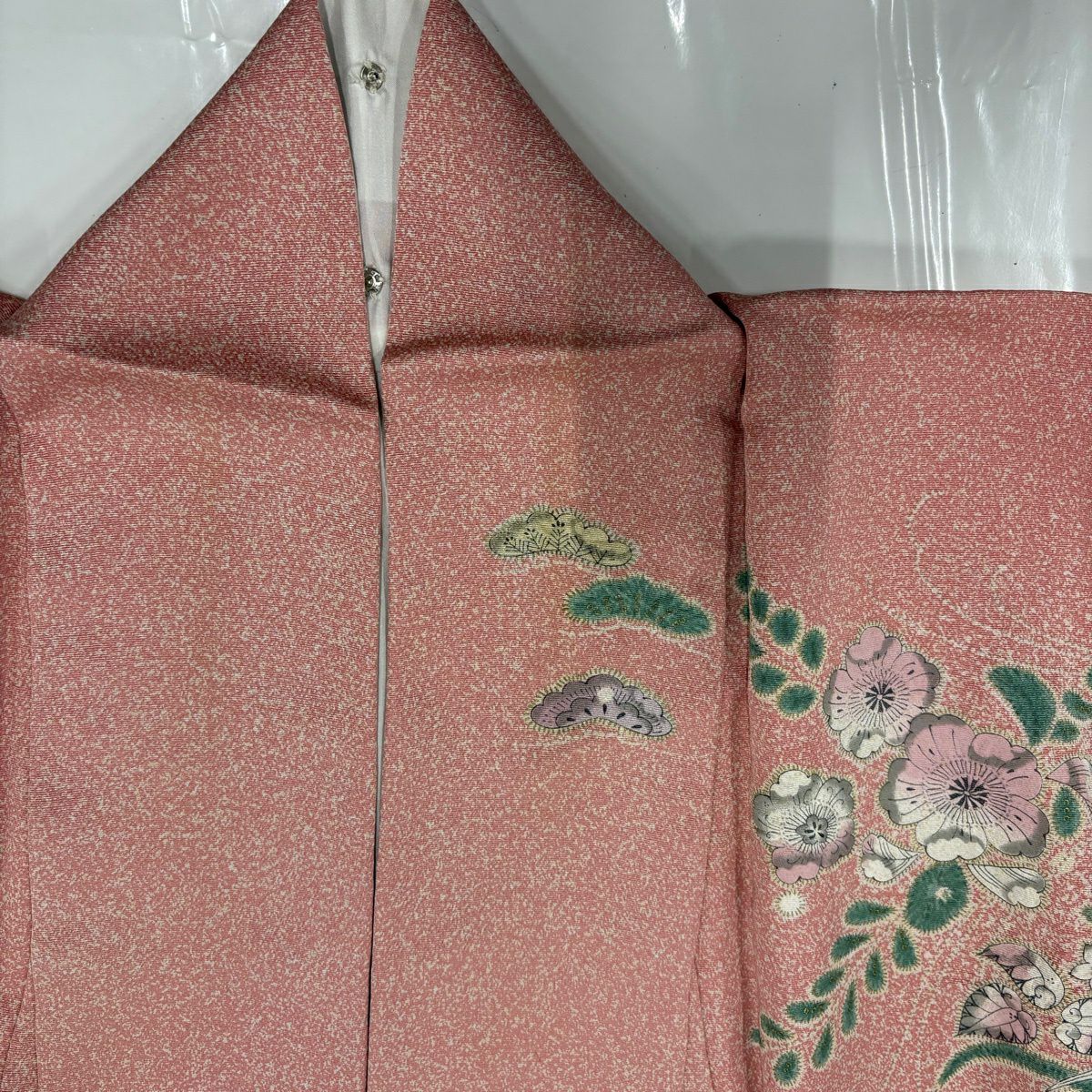 訪問服 身長154cm 袖長63.5cm S 雙層 辻花染 金彩裝飾 染分 粉紅 純蠶絲 秀品級