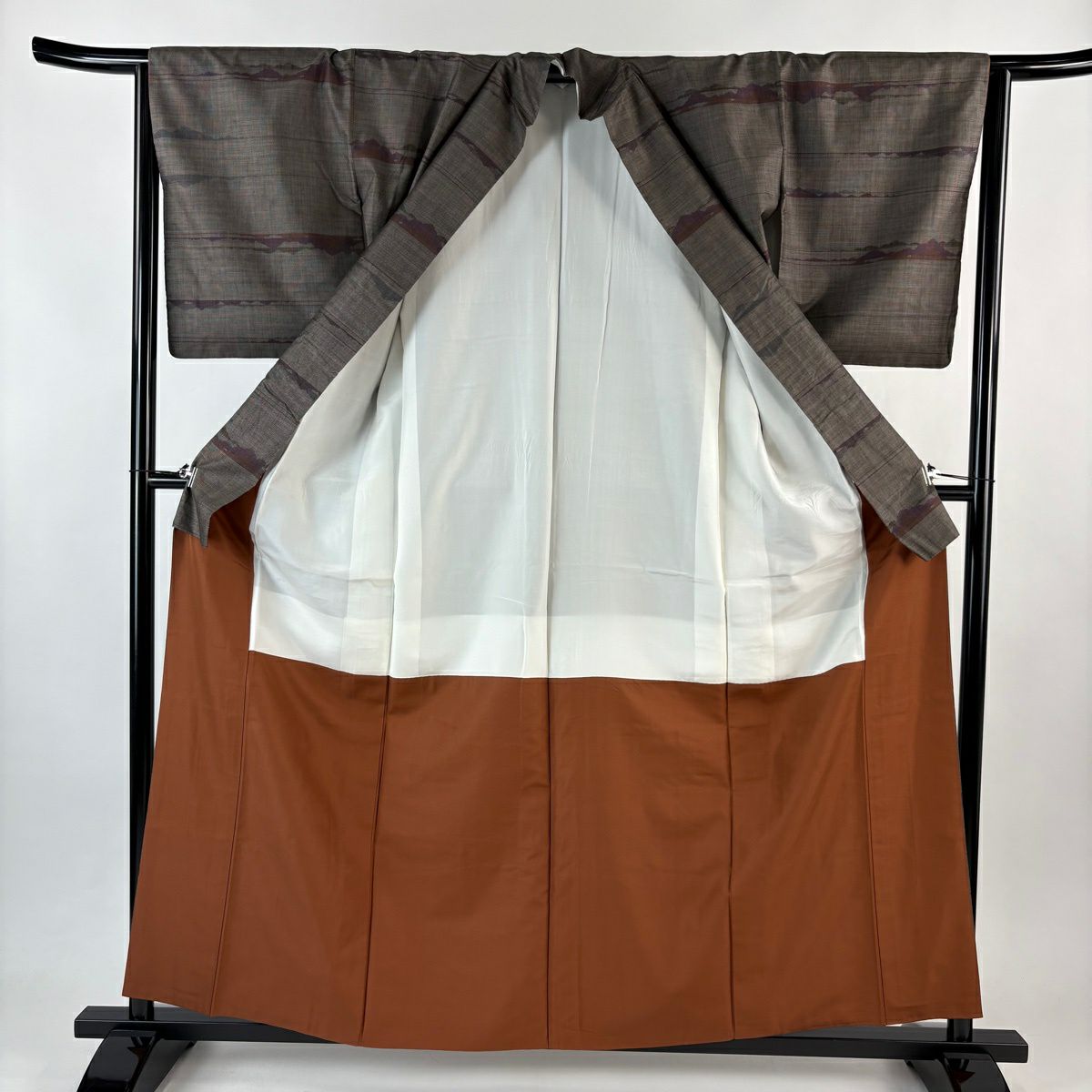 紬織 身長160cm 袖長64.5cm M 雙層 山並 焦茶 純蠶絲 秀品級