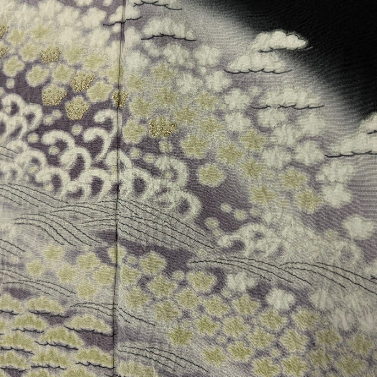【美品】 黑留袖禮服 身長163.5cm 袖長65cm M 雙層 松樹 波 刺繡 絞染 黑 純蠶絲 秀品級