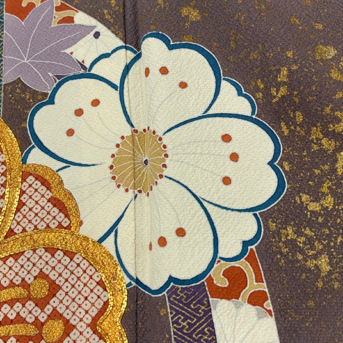 振袖禮服 身長159.5cm 袖長64cm M 雙層 櫻花 流水 金絲 金銀彩 芥末色 純蠶絲 優品級