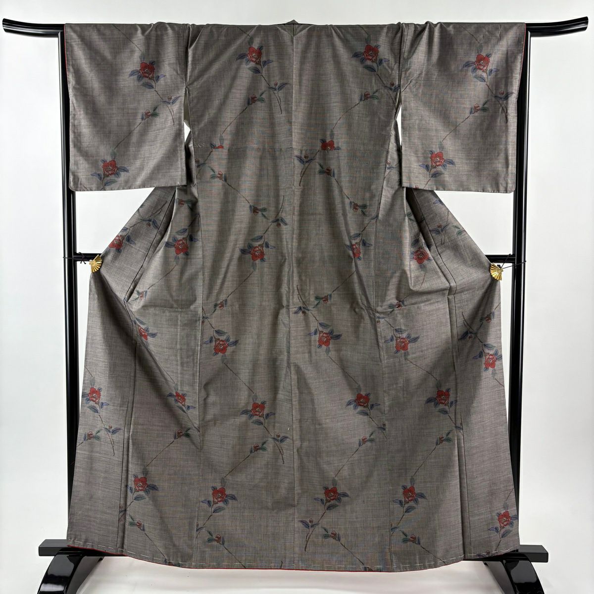 【美品】 紬織 身長163cm 袖長67cm M 雙層 椿 灰茶 純蠶絲 秀品級
