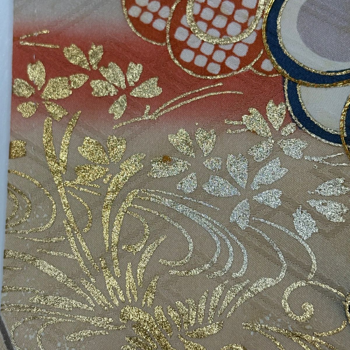 振袖禮服 身長157.5cm 袖長65.5cm M 雙層 枝梅花 ヱ霞 金絲 金銀彩 朱 純蠶絲 秀品級