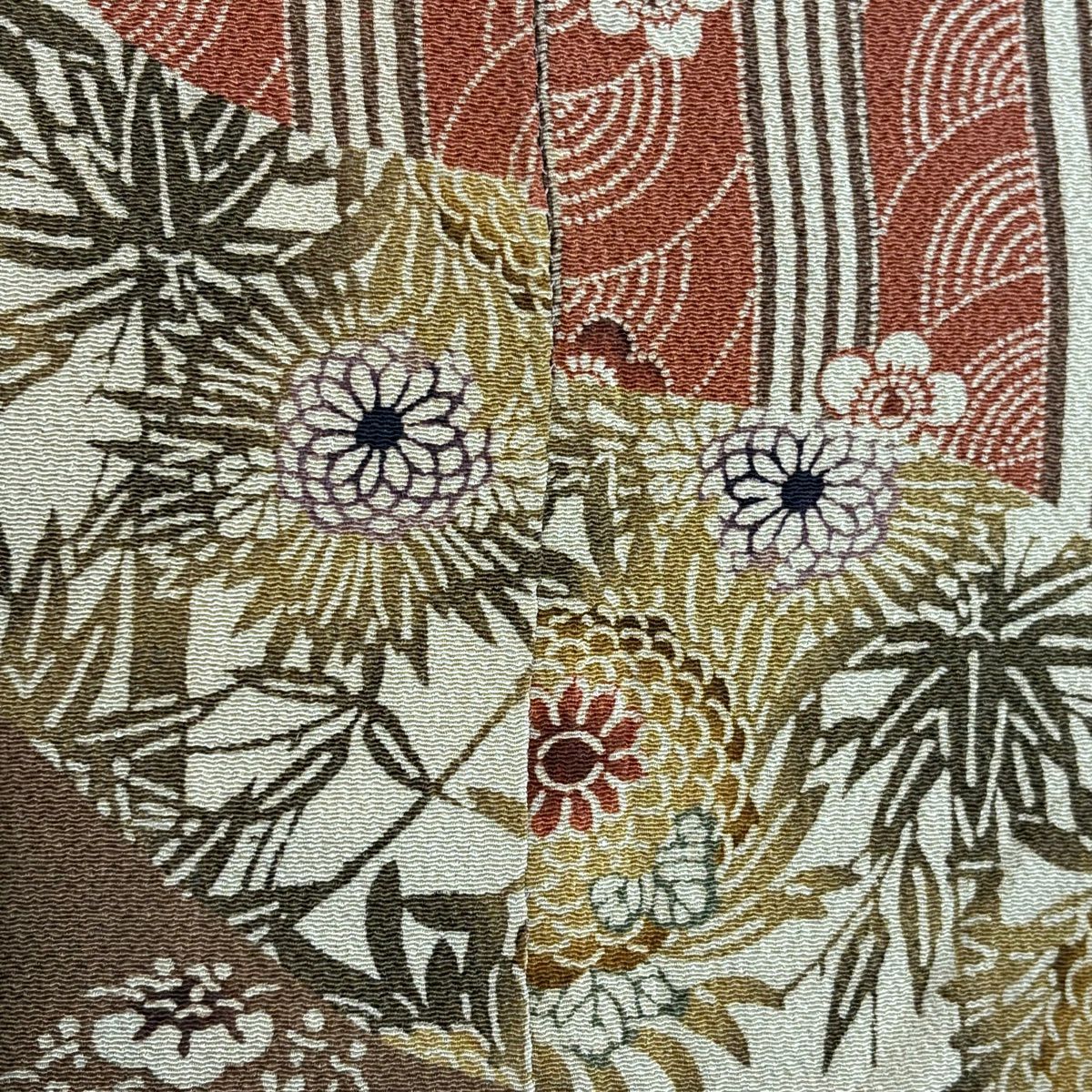 訪問服 身長159cm 袖長66cm M 雙層 落款有 花丸紋 菊花 花紋 金彩裝飾 淺茶 純蠶絲 優品級