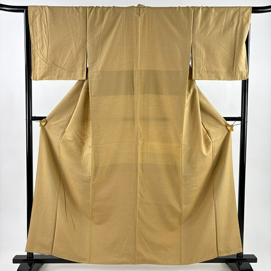【美品】 紬織 身長159cm 袖長66cm M 雙層 證書在 黃土 深藍 純蠶絲 秀品級