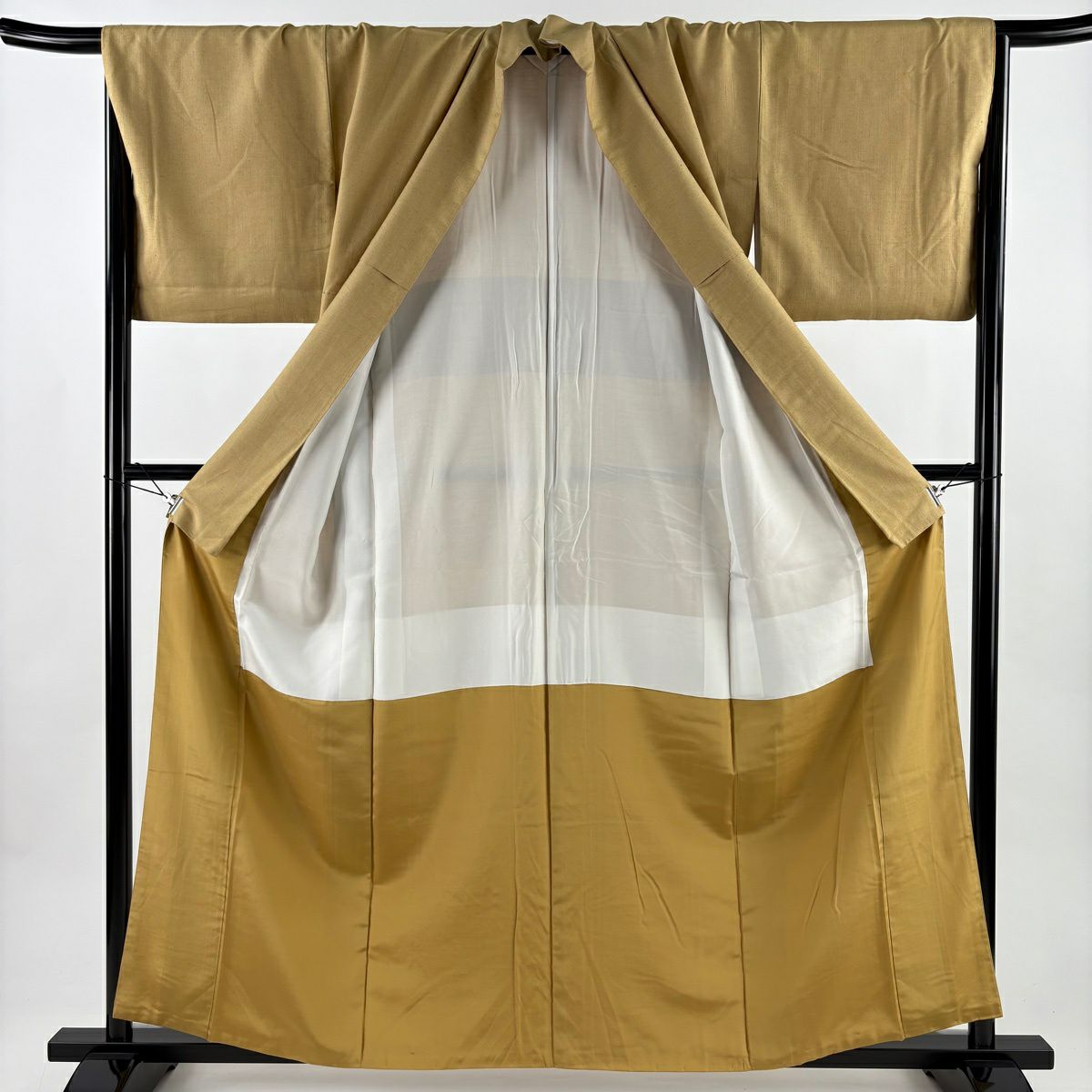 【美品】 紬織 身長159cm 袖長66cm M 雙層 證書在 黃土 深藍 純蠶絲 秀品級