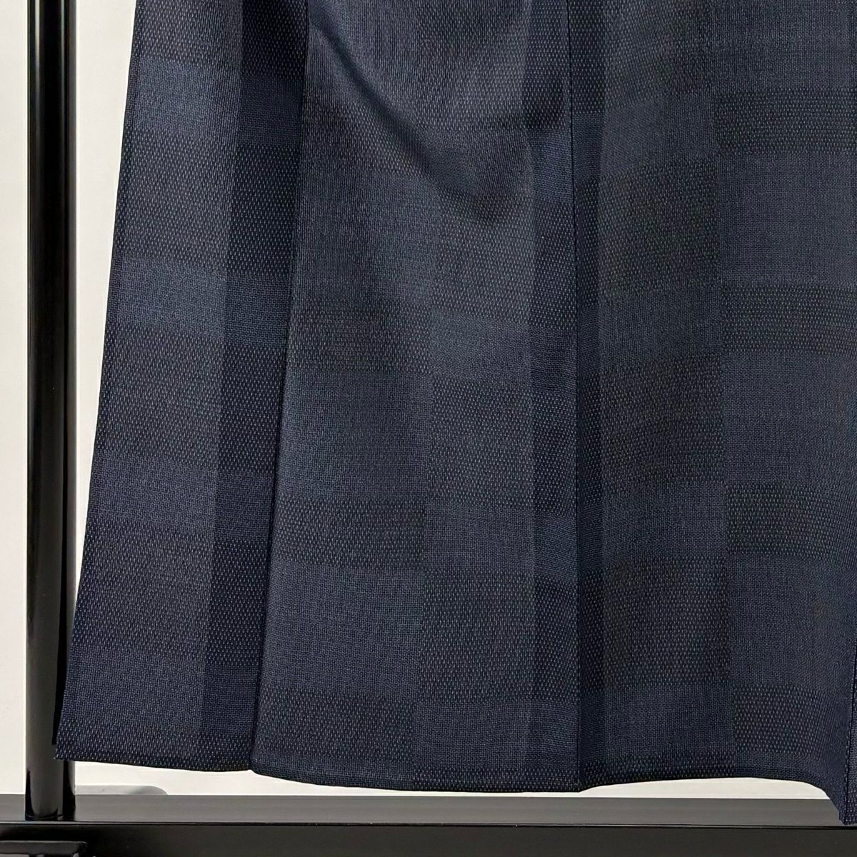 【美品】 紬織 身長155.5cm 袖長66cm M 單層 變化市松樹 幾何圖案 深藍 純蠶絲 優品級