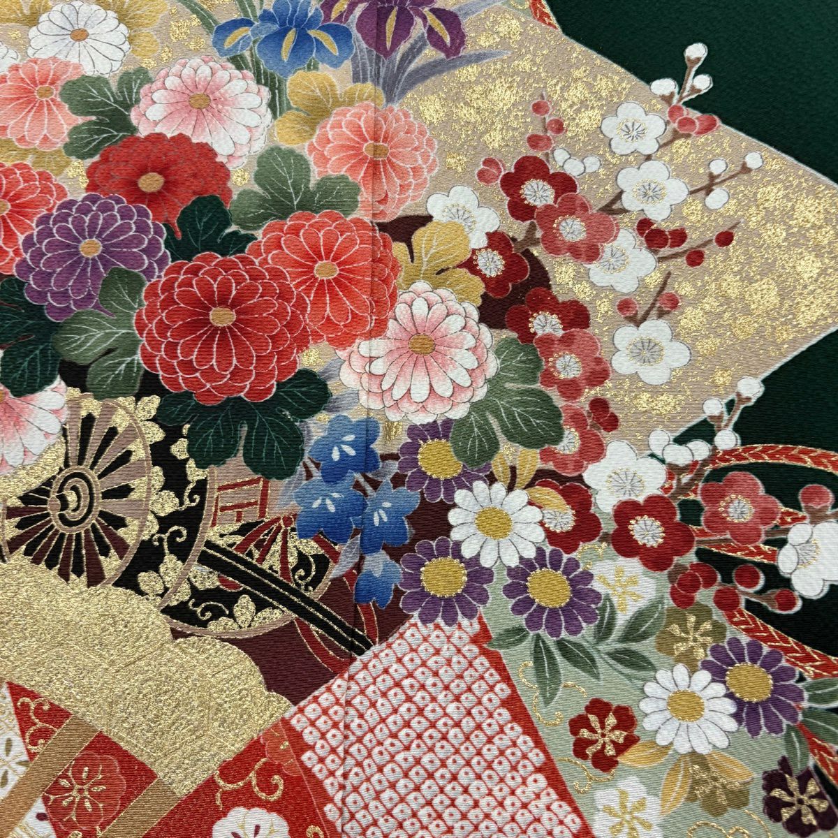 振袖禮服 身長160cm 袖長65cm M 雙層 幾帳 花車 金銀彩 漸層 紫 純蠶絲 名品級