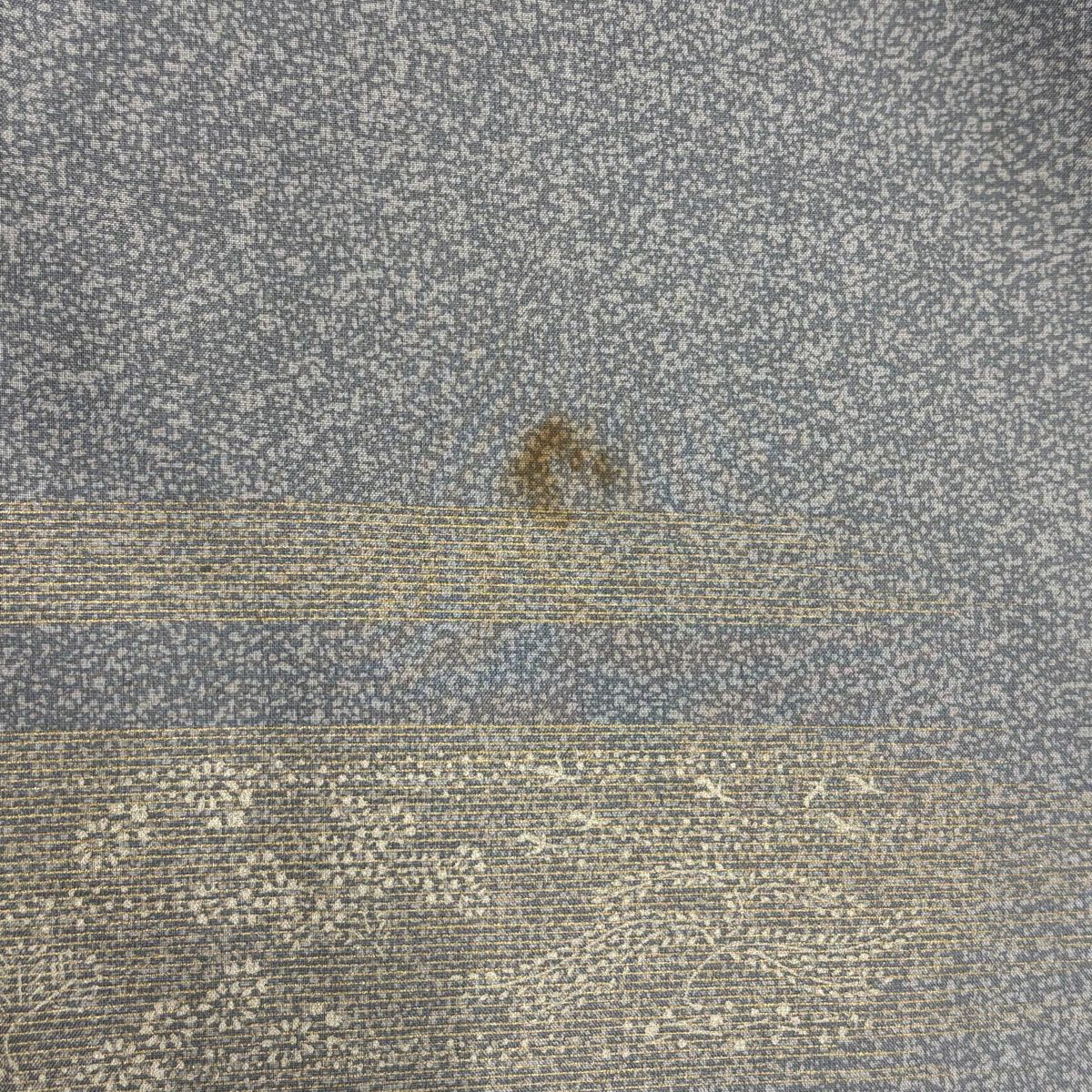 付下 身長159.5cm 袖長64.5cm M 雙層 大島紬織織 證書附帶 霞 草花紋刺繡 金銀彩 灰綠 純蠶絲 名品級