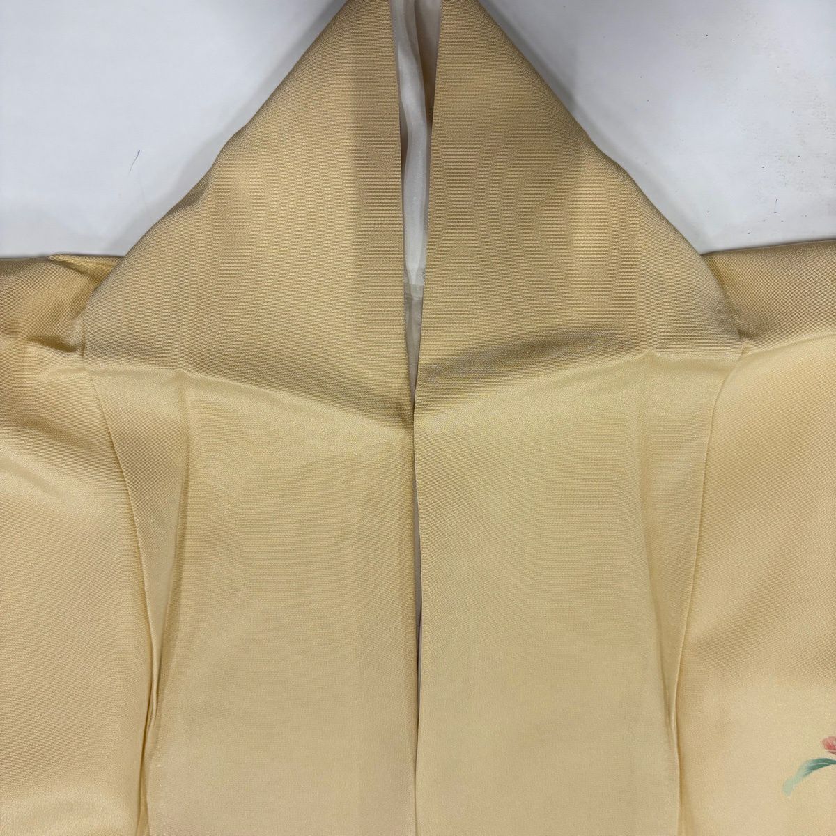 付下 身長156cm 袖長65.5cm M 雙層 落款有 枝花 染分 漸層 淡黃 純蠶絲 優品級