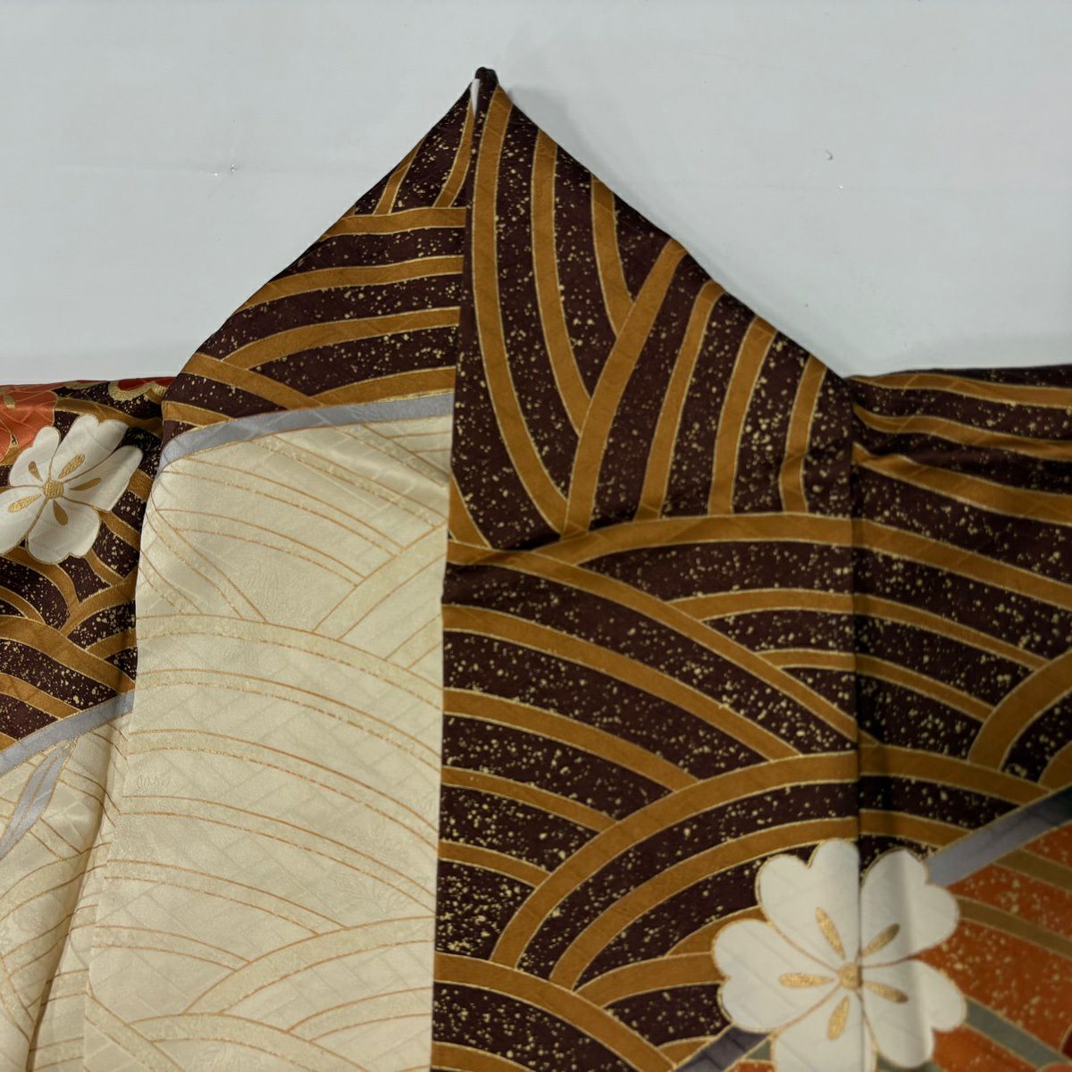 【美品】振袖禮服 身長167cm 袖長67cm M 雙層 鴛鴦 櫻花 金絲 金銀彩 橙色 純蠶絲 秀品級