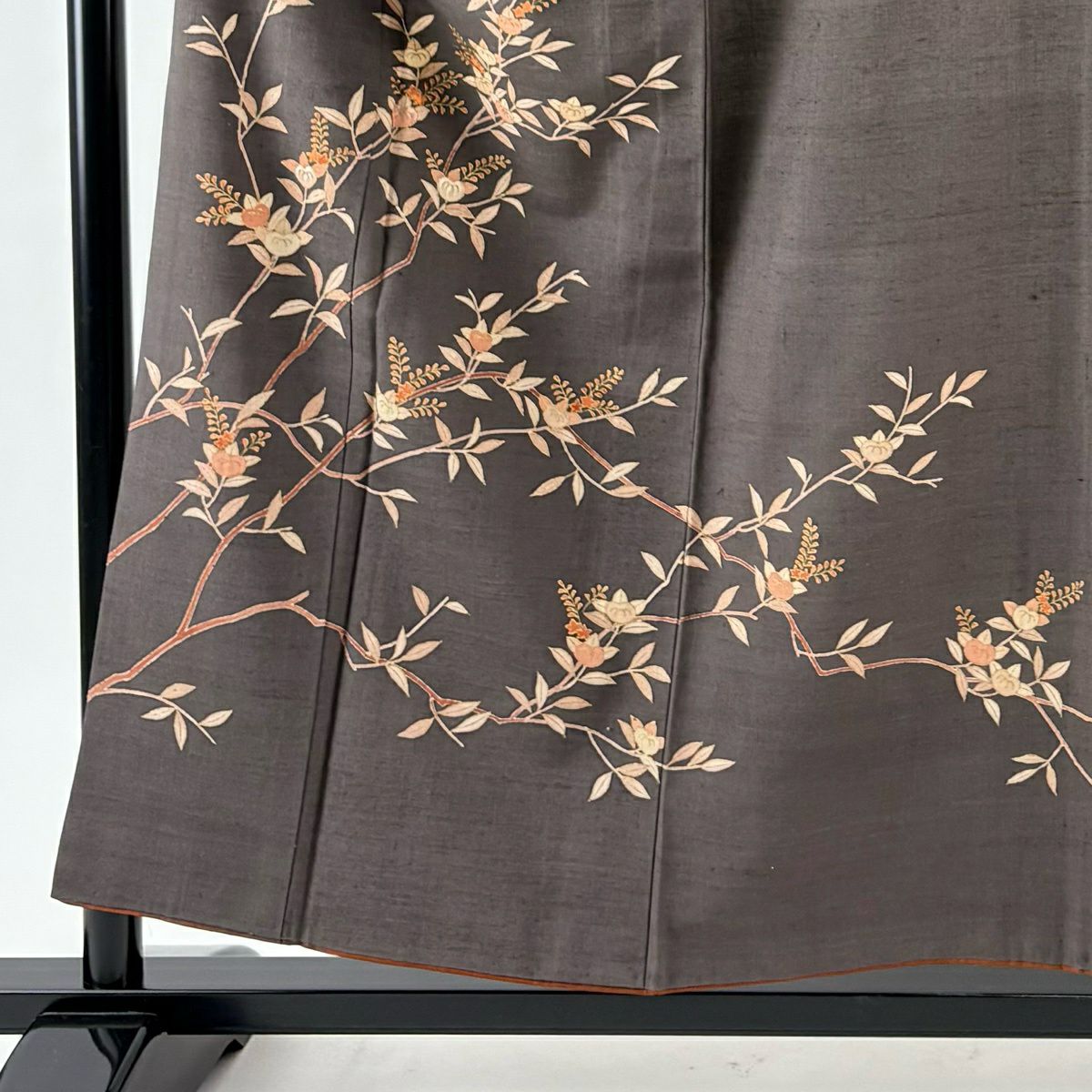 訪問服 身長154cm 袖長66.5cm M 雙層 紬織織 橘 金銀彩 刺繡 焦茶 純蠶絲 秀品級