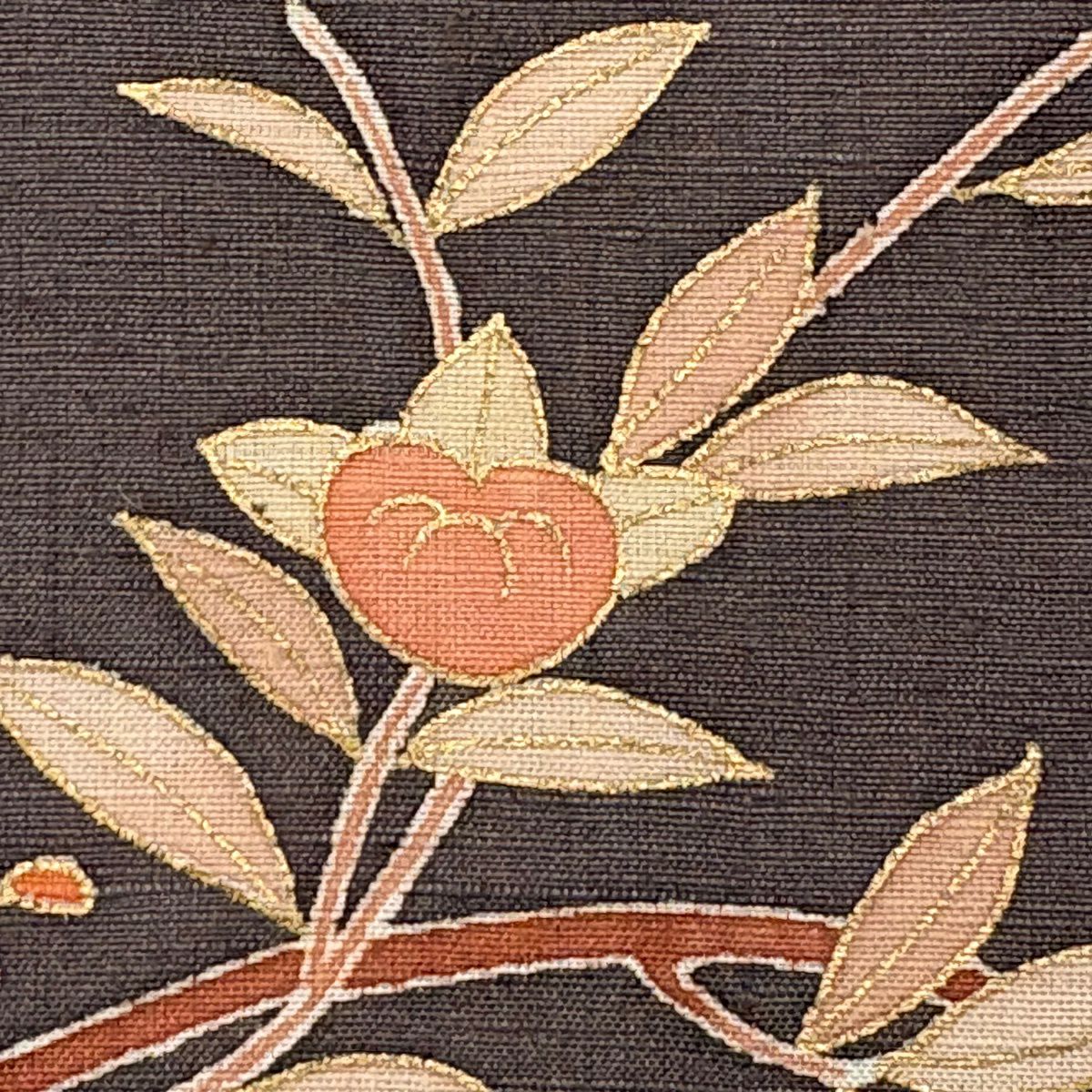 訪問服 身長154cm 袖長66.5cm M 雙層 紬織織 橘 金銀彩 刺繡 焦茶 純蠶絲 秀品級