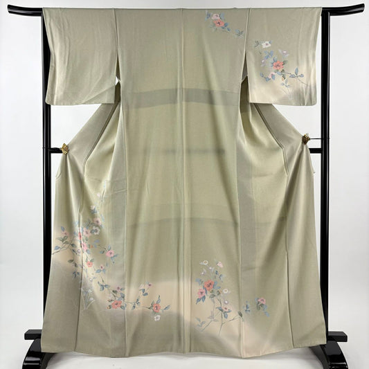訪問服 身長167cm 袖長64cm M 雙層 枝花 漸層 薄綠 純蠶絲 秀品級