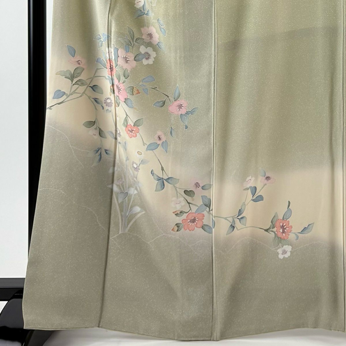 訪問服 身長167cm 袖長64cm M 雙層 枝花 漸層 薄綠 純蠶絲 秀品級