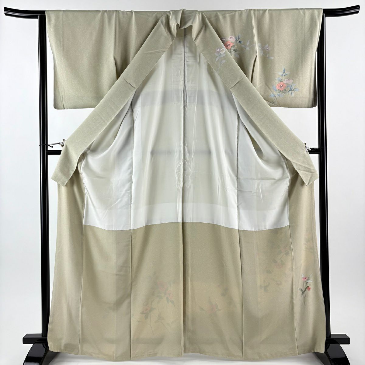 訪問服 身長167cm 袖長64cm M 雙層 枝花 漸層 薄綠 純蠶絲 秀品級