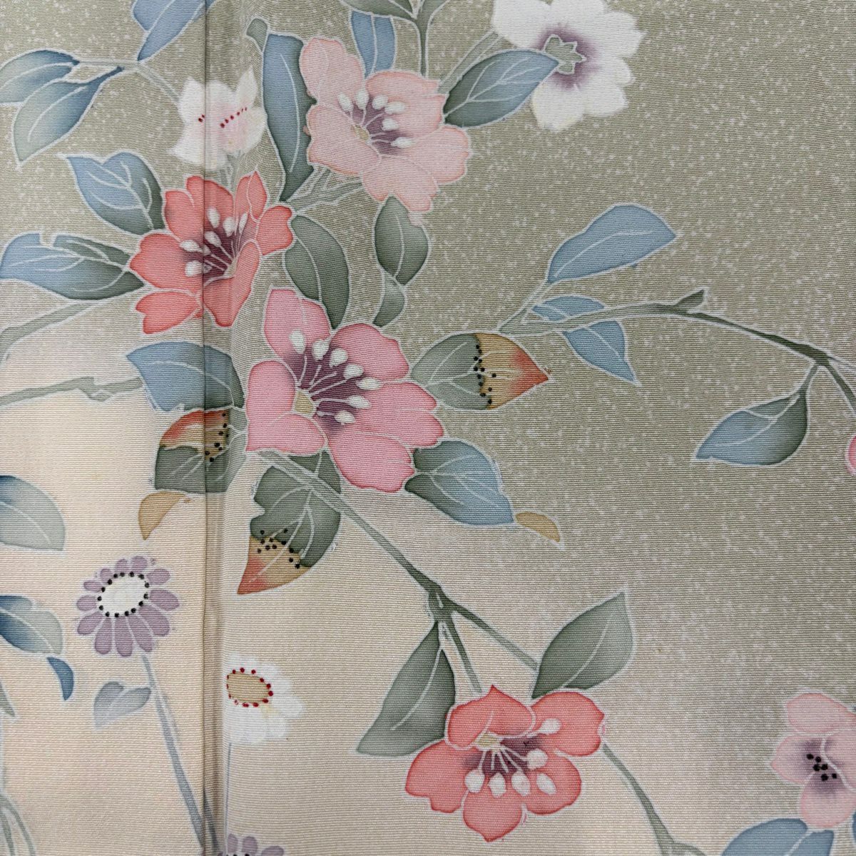 訪問服 身長167cm 袖長64cm M 雙層 枝花 漸層 薄綠 純蠶絲 秀品級
