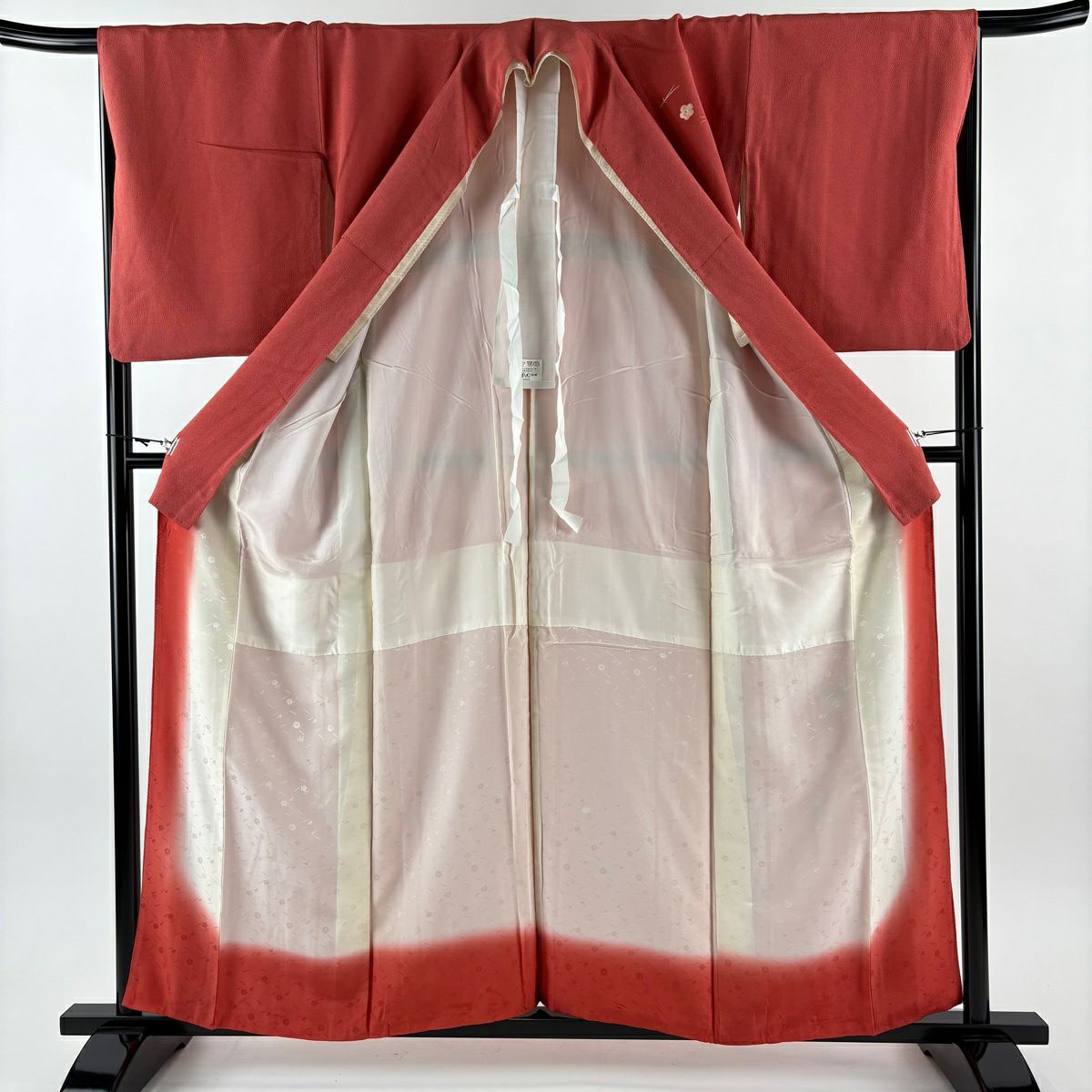 付下 身長156.5cm 袖長67cm M 雙層 花籠 松樹葉 刺繡 金線 朱 純蠶絲 秀品級 一つ紋