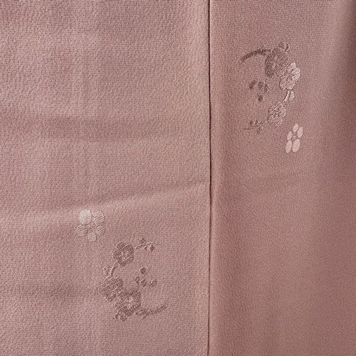 小紋 身長150.5cm 袖長65cm M 雙層 柿本市郎 落款あり 花丸紋 刺繡 薄小豆 純蠶絲 秀品級